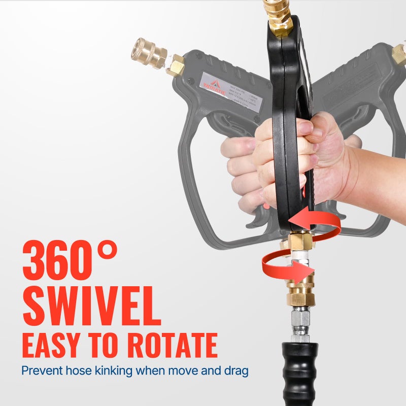 YAMATIC Short Pressure Washer Gun with Swivel, 5000 PSI Power Washer Wand Stubby Trigger Handle with 3/8" Plug & M22-14mm Male Inlet, 1/4" Quick Connect Outlet for Foam Cannon Car Wash - Image 2